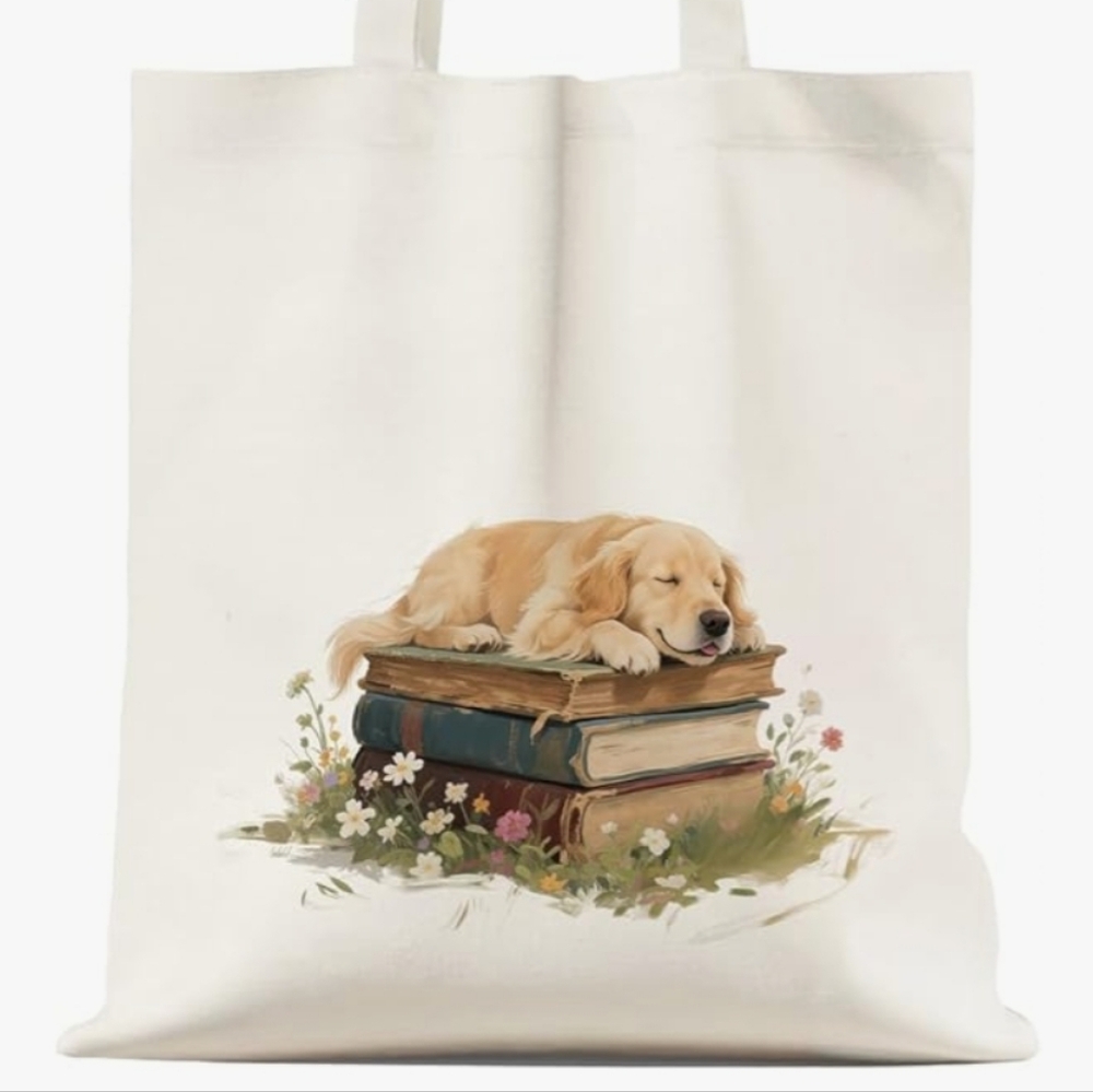 Dog Print Tote Bag - White-new